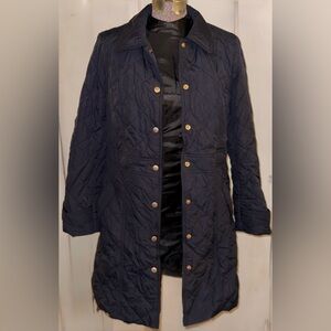 Talbots Navy Blue Long Quilted Diamond Coat - Size M Petite